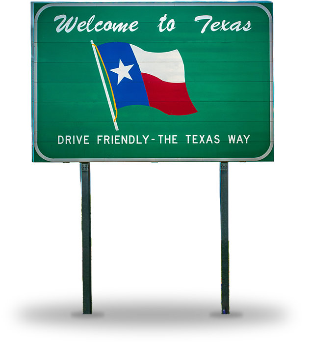 Highway welcome sign says welcome to texas