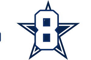 White NFL jersey numbers 4, 8, 9 in front of Dallas Cowboys navy star logo