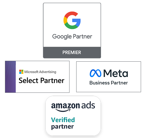 Google Partner Premier, Microsoft Advertising Select Partner, Meta Business Partner, Amazon Ads Verified Partner